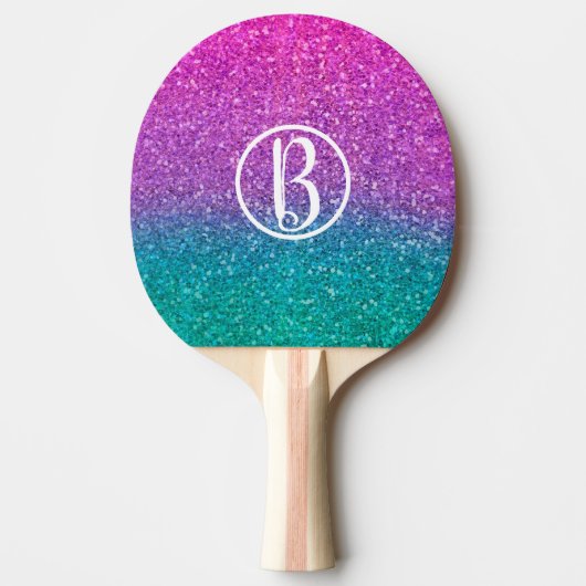 Roze Blauwgroen Aqua Blue en Paarse Sparkly Glitte Tafeltennisbatje (Voorkant)