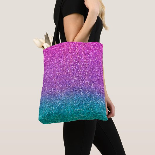 Roze Blauwgroen Aqua Blue en Paarse Sparkly Glitte Tote Bag (Dichtbij)