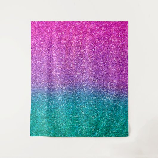 Roze Blauwgroen Aqua Blue en Paarse Sparkly Glitte Wandkleed (Voorkant)