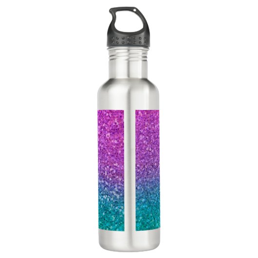 Roze Blauwgroen Aqua Blue en Paarse Sparkly Glitte Waterfles (Achterkant)