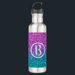 Roze Blauwgroen Aqua Blue en Paarse Sparkly Glitte Waterfles<br><div class="desc">Waterfles.</div>