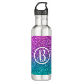 Roze Blauwgroen Aqua Blue en Paarse Sparkly Glitte Waterfles (Voorkant)