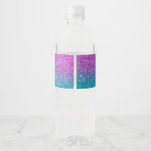 Roze Blauwgroen Aqua Blue en Paarse Sparkly Glitte Waterfles Etiket (Achterkant)