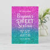 Roze Blauwgroen Aqua & Paarse Sparkly Glitter Swee Kaart (Staand voorkant)