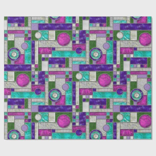 Roze Blauwgroen Art Deco-Glas in lood Cadeaupapier (Vlak)