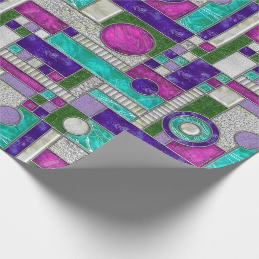 Roze Blauwgroen Art Deco-Glas in lood Cadeaupapier (Hoek)