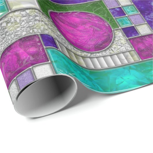 Roze Blauwgroen Art Deco-Glas in lood Cadeaupapier (Rol Hoek)