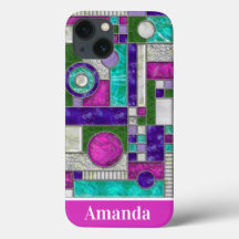 Roze Blauwgroen Art Deco-Glas in lood