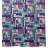 Roze Blauwgroen Art Deco-Glas in lood Douchegordijn (Voorkant)