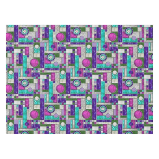 Roze Blauwgroen Art Deco-Glas in lood Tafelkleed (Voorkant (Horizontaal))