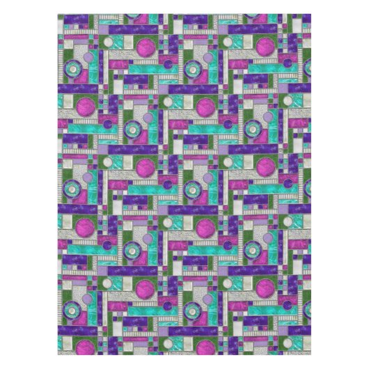 Roze Blauwgroen Art Deco-Glas in lood Tafelkleed (Voorkant)