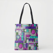 Roze Blauwgroen Art Deco-Glas in lood Tote Bag (Voorkant)