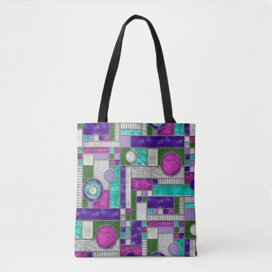 Roze Blauwgroen Art Deco-Glas in lood Tote Bag (Voorkant)