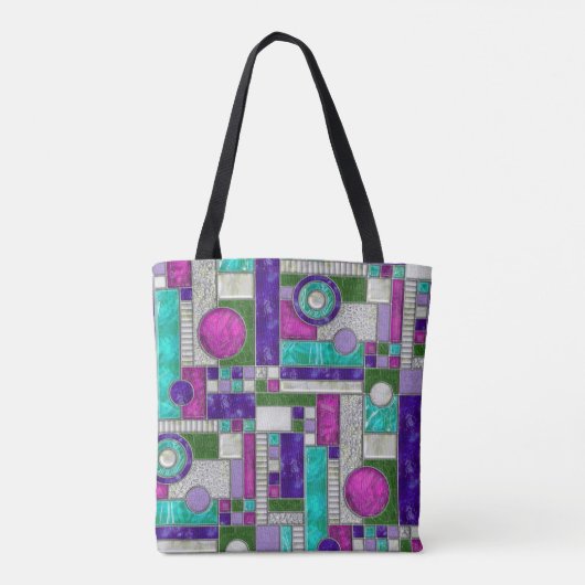 Roze Blauwgroen Art Deco-Glas in lood Tote Bag (Achterkant)