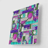 Roze Blauwgroen Art Deco-Glas in lood Vierkante Klok (Hoek)