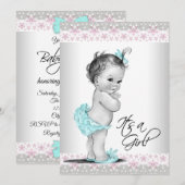 Roze Blauwgroen Baby Meisje Douche Uitnodigingen (Voorkant / Achterkant)