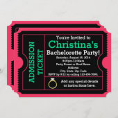 Roze/Blauwgroen Bachelorette Party Ticket Uitnodig Kaart (Voorkant / Achterkant)