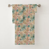 Roze Blauwgroen Beige Waterverf Bloemen Dragonfly Bad Handdoek (Insitu)