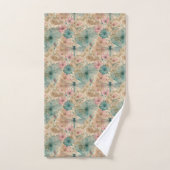 Roze Blauwgroen Beige Waterverf Bloemen Dragonfly Bad Handdoek (Handdoek)