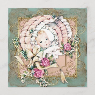 Roze Blauwgroen blauw en gouden  Baby shower Kaart