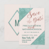 Roze Blauwgroen Blauw Faux Glitter Sequin sparen d Save The Date (Voorkant / Achterkant)