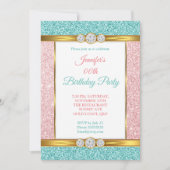 Roze Blauwgroen Blauw Glitter Diamond Birthday Par Kaart (Voorkant)