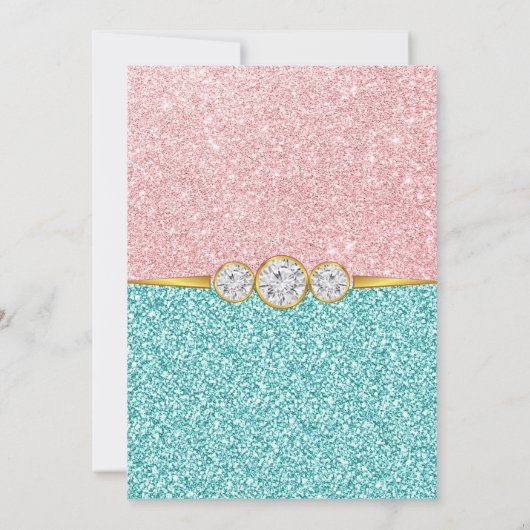 Roze Blauwgroen Blauw Glitter Diamond Birthday Par Kaart (Achterkant)