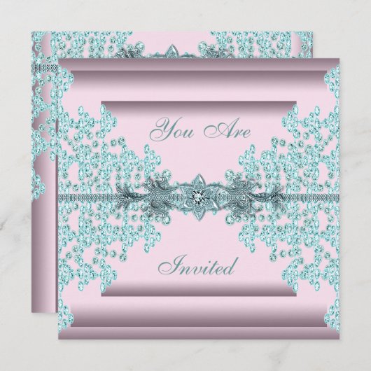 Roze Blauwgroen Blauw Zwart Stropdas Party Kaart (Voorkant / Achterkant)