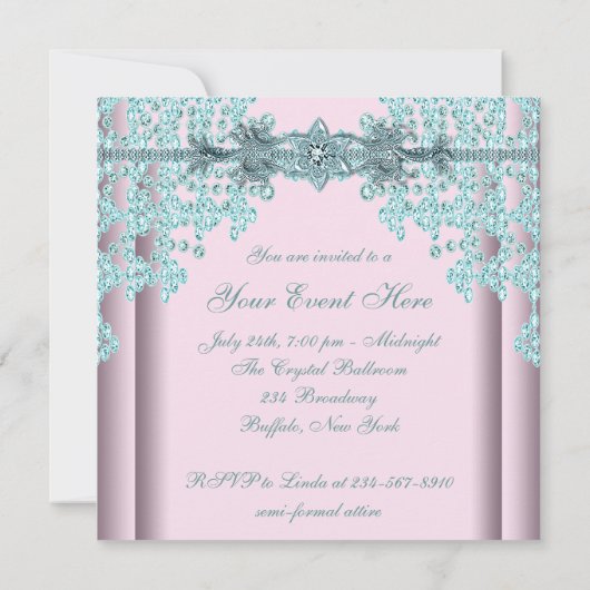 Roze Blauwgroen Blauw Zwart Stropdas Party Kaart (Achterkant)