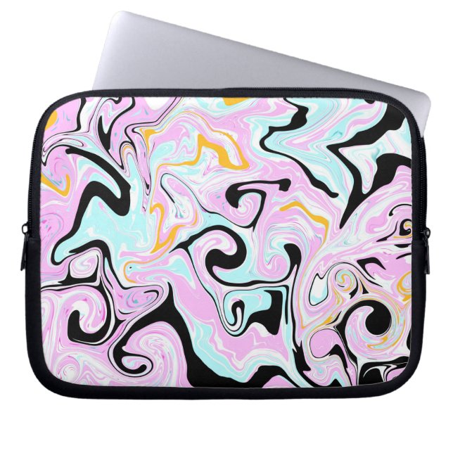Roze, Blauwgroen Blauw, Zwarte en gouden Zwemmen,  Laptop Sleeve (Voorkant)
