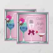 Roze Blauwgroen Blauwe Cocktails Bachelorette Part Kaart (Voorkant / Achterkant)