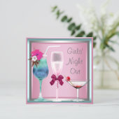 Roze Blauwgroen Blauwe Cocktails Bachelorette Part Kaart (Staand voorkant)