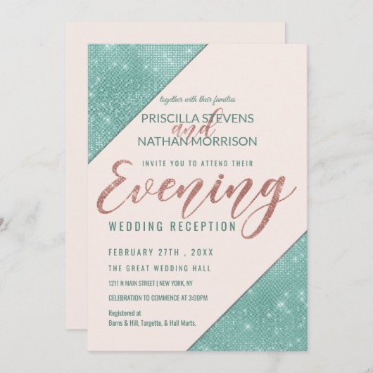 Roze Blauwgroen blauwe faux Glitter Sequin Evening Kaart (Voorkant / Achterkant)