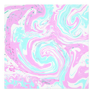 Roze, Blauwgroen blauwe, gedraaide marmervochtige Foto Afdruk