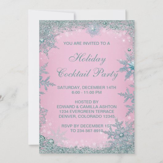 Roze Blauwgroen Blauwe Snowflake Kerstmis Kaart (Voorkant)