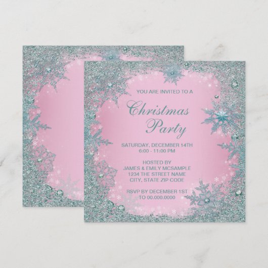 Roze Blauwgroen Blauwe Snowflake Kerstmis Kaart (Voorkant / Achterkant)