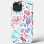 Roze Blauwgroen blauwe Waterverf Flowers Case-Mate iPhone Case (Achterkant)