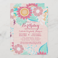 Roze Blauwgroen bloemen bladeren Aardolie geverfd