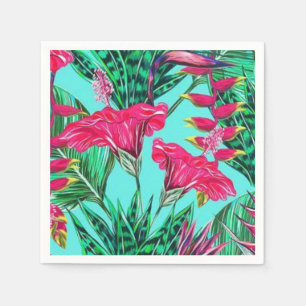 Roze & Blauwgroen Bloemen Servet