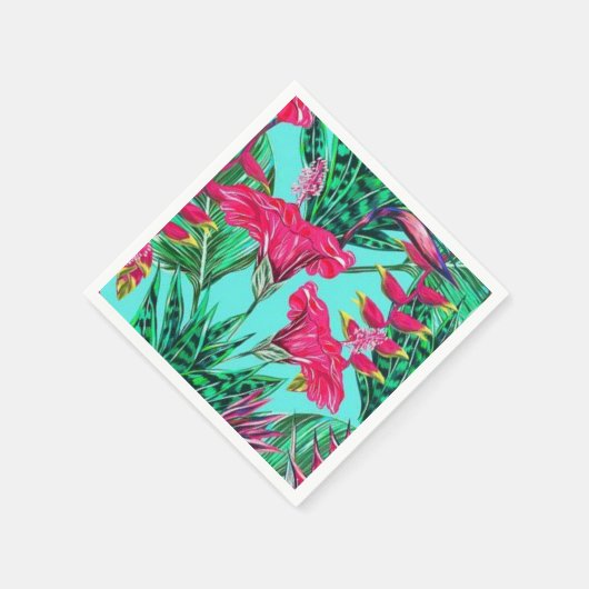 Roze & Blauwgroen Bloemen Servet (Hoek)