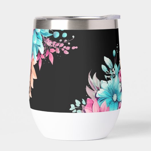  Roze & Blauwgroen Bloemen Thermische Tumbler (Links)