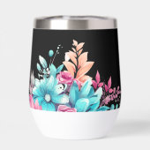 Roze & Blauwgroen Bloemen Thermische Tumbler (Achterkant)