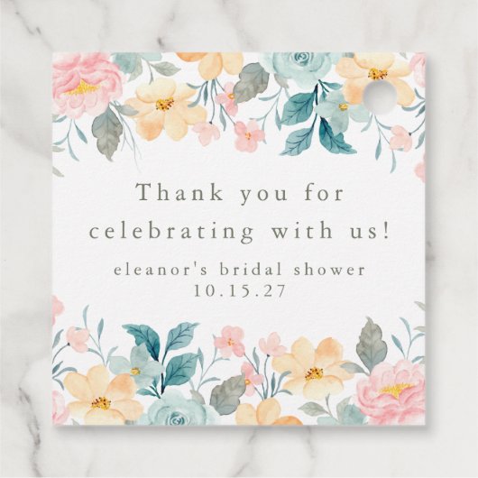 Roze Blauwgroen Bloemen Vrijgezellenfeest Custom D Bedankjes Labels (Achterkant)