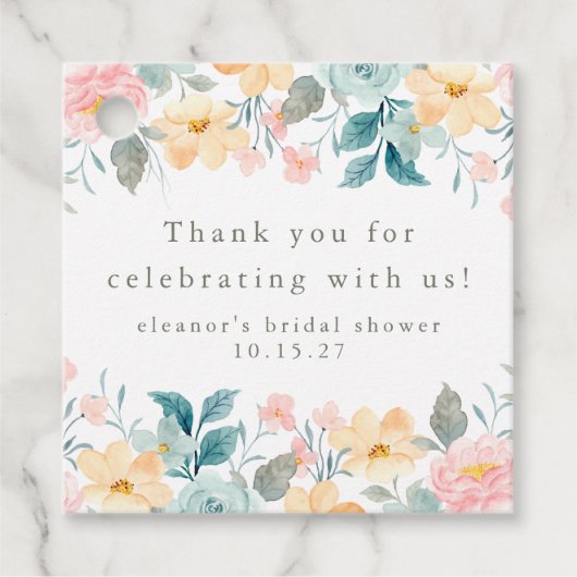 Roze Blauwgroen Bloemen Vrijgezellenfeest Custom D Bedankjes Labels (Voorkant)