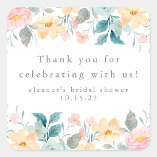 Roze Blauwgroen Bloemen Vrijgezellenfeest Custom D Vierkante Sticker