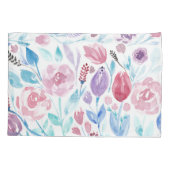 Roze Blauwgroen Blue Spring Waterverf Flowers Mono Kussensloop (Achterkant)