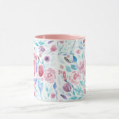 Roze Blauwgroen Blue Spring Waterverf Flowers Mono Mok (Midden)