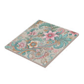 Roze Blauwgroen Boho Batik Indonesische Waterverf  Tegeltje (Zijkant)
