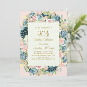 Roze Blauwgroen botanische flora 90e verjaardag Kaart (Staand voorkant)