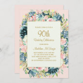 Roze Blauwgroen botanische flora 90e verjaardag Kaart (Voorkant / Achterkant)